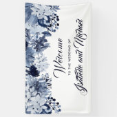 Indigo Tuin Blauw Bloemen Bruiloft Welkomstbanner Spandoek (Verticaal)