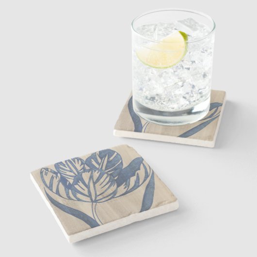 Indigo Tulip Stenen Onderzetter (Zijkant)