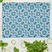 Indigo, Turquoise, Sky Blue & White Damask Floral  Theedoek (Gevouwen)