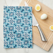 Indigo, Turquoise, Sky Blue & White Damask Floral  Theedoek (Quarter Fold)