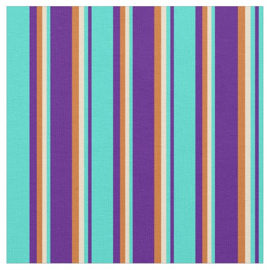 Indigo, Turquoise, Tan & Chocolate Lines Stof (Close Up)