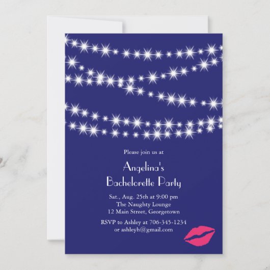 Indigo Twinkle Lights Bachelorette Party Kaart (Voorkant)