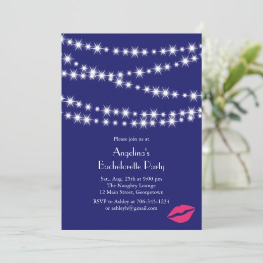 Indigo Twinkle Lights Bachelorette Party Kaart (Staand voorkant)