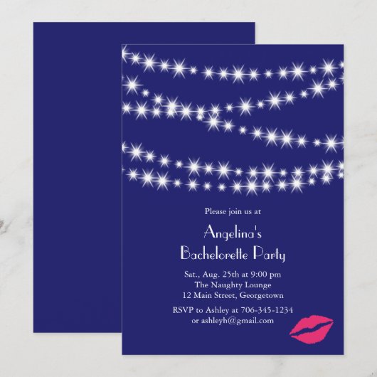 Indigo Twinkle Lights Bachelorette Party Kaart (Voorkant / Achterkant)