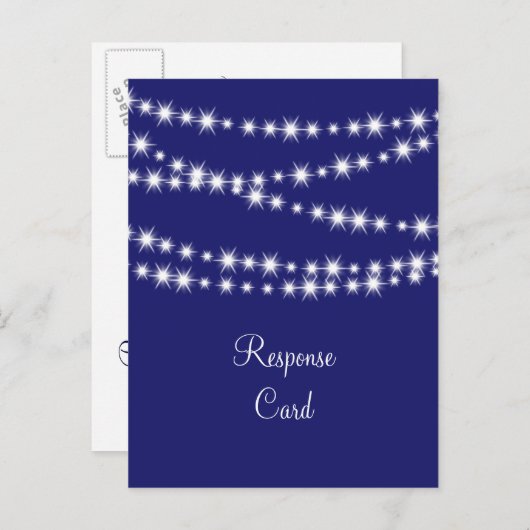 Indigo Twinkle Lights RSVP Uitnodiging Briefkaart (Voorkant / Achterkant)