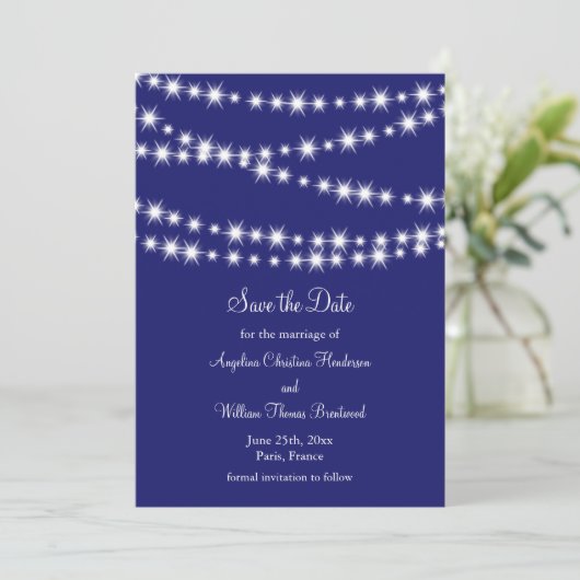 Indigo Twinkle Lights Sla de datum op Save The Date (Staand voorkant)