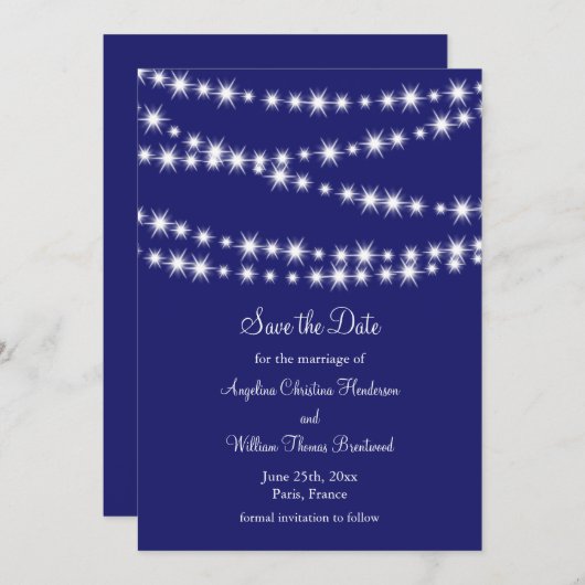 Indigo Twinkle Lights Sla de datum op Save The Date (Voorkant / Achterkant)