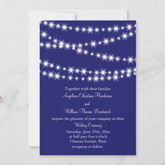 Indigo Twinkle Lights Wedding Uitnodiging (Voorkant)