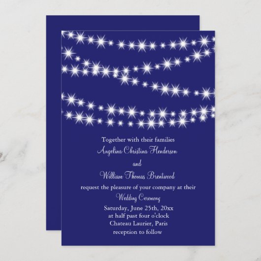 Indigo Twinkle Lights Wedding Uitnodiging (Voorkant / Achterkant)