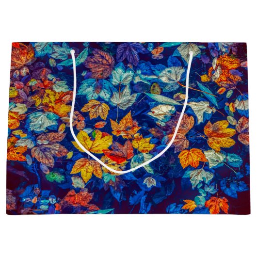 Indigo-valbladeren zwenkpatroon groot cadeauzakje (Voorkant)
