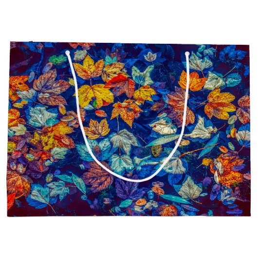 Indigo-valbladeren zwenkpatroon groot cadeauzakje (Achterkant)