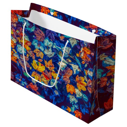 Indigo-valbladeren zwenkpatroon groot cadeauzakje (Voorkant Gekanteld)