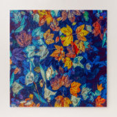 Indigo-valbladeren zwenkpatroon legpuzzel (Horizontaal)