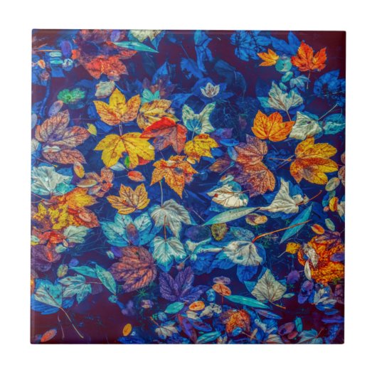 Indigo-valbladeren zwenkpatroon tegeltje (Voorkant)