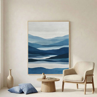 Indigo Valley Layers Abstract Wall Art Poster