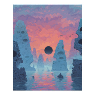 Indigo Verduistering Boven Neonkleurig Droomlandsc Perfect Poster
