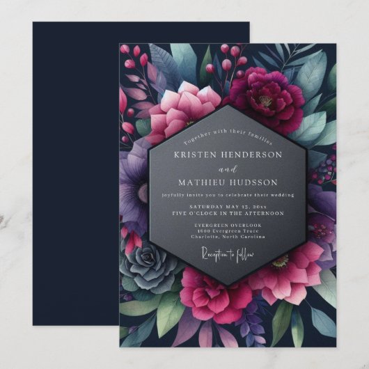 Indigo Vespertine Bloom Wedding Kaart (Voorkant / Achterkant)