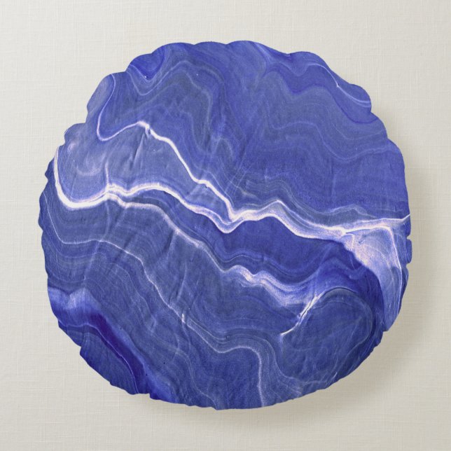 Indigo Violet Agate Marble Abstraction Rond Kussen (Voorkant)