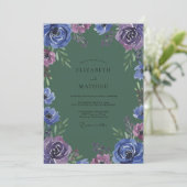 Indigo Violet Ranunculus Eucalyptus Bruiloft Kaart (Staand voorkant)