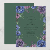 Indigo Violet Ranunculus Eucalyptus Bruiloft Kaart (Voorkant / Achterkant)