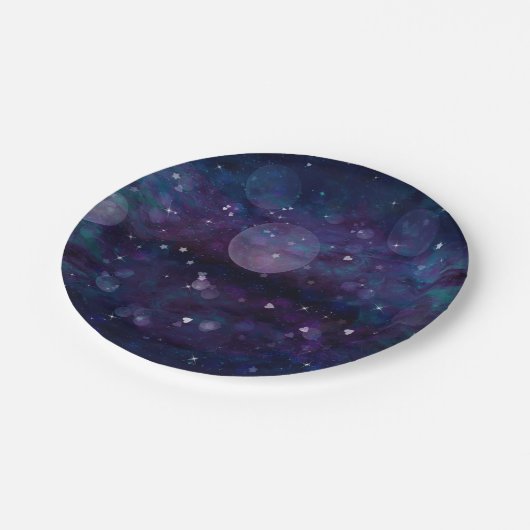 Indigo Violet Sparkle Lights Harten en sterren Papieren Bordje (Gekanteld)