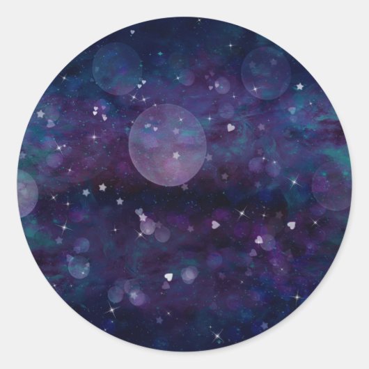 Indigo Violet Sparkle Lights Harten en sterren Ronde Sticker (Voorkant)
