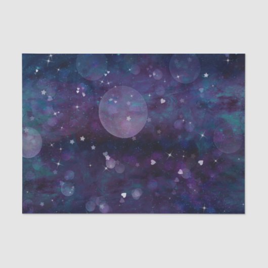 Indigo Violet  Sparkle Lights Harten en sterren Tissuepapier (Voorkant)