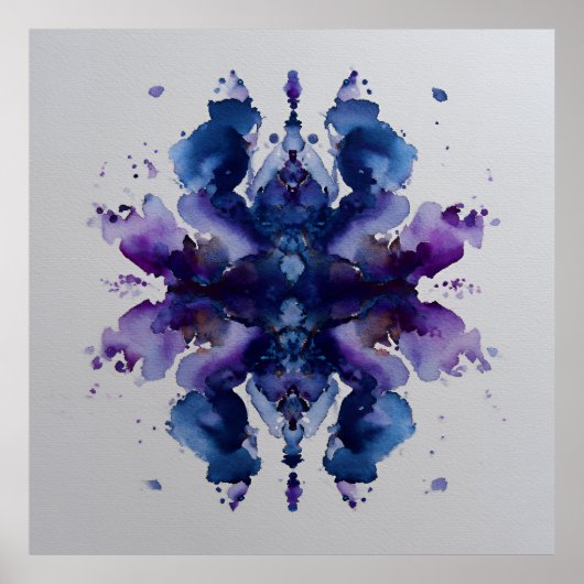 Indigo Violet Symmetrical Watercolor Mandala Poster (Voorkant)