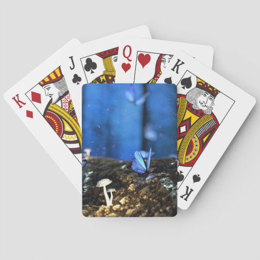 Indigo Vlinder en Paddenstoelen Bos Fiets Spelen Pokerkaarten (Achterkant)