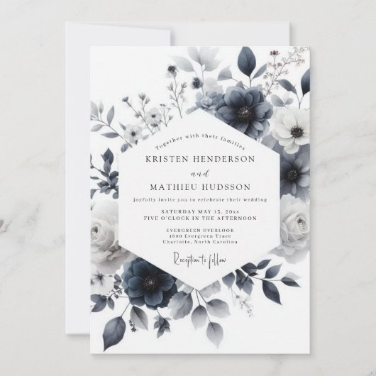 Indigo Wash Botanical Wedding Kaart (Voorkant)