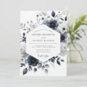 Indigo Wash Botanical Wedding Kaart (Staand voorkant)