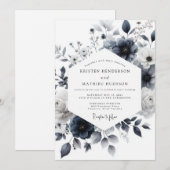 Indigo Wash Botanical Wedding Kaart (Voorkant / Achterkant)