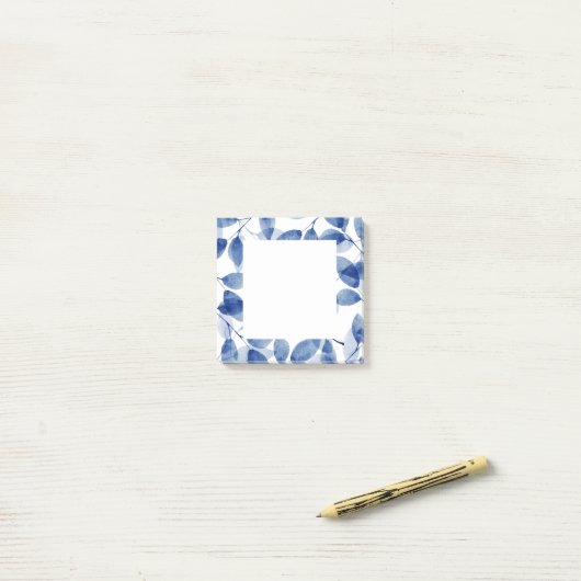 Indigo watercolorbladeren post-it® notes (Op bureau)