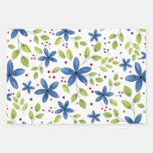 Indigo Waterolor Floral Bouquet Pattern Inpakpapier Vel (Voorkant 3)