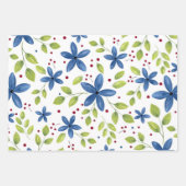 Indigo Waterolor Floral Bouquet Pattern Inpakpapier Vel (Voorkant)