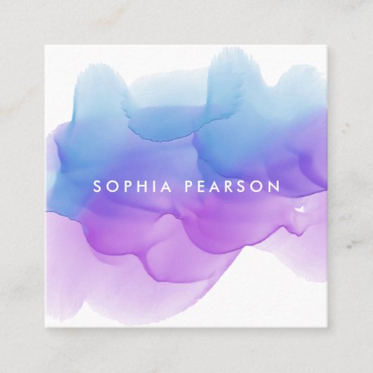 Indigo Waterverf Blot QR Code Vierkante Visitekaartje (Voorkant)