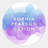 Indigo Waterverf Blot Ronde Sticker (Voorkant)