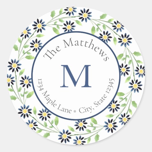 Indigo Waterverf Daisies laat labels achter (Voorkant)