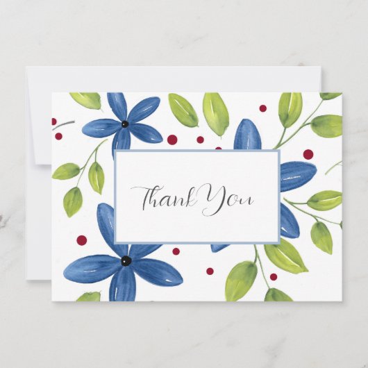 Indigo Waterverf Floral Bouquet Bedankkaart (Voorkant)