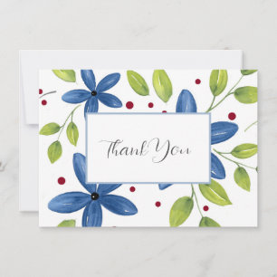 Indigo Waterverf Floral Bouquet Bedankkaart