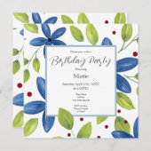 Indigo Waterverf Floral Bouquet Kaart (Voorkant / Achterkant)