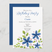 Indigo Waterverf Floral Bouquet Kaart (Voorkant / Achterkant)