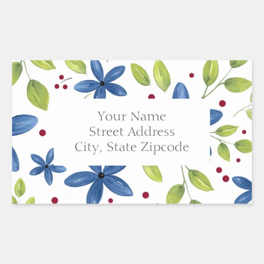 Indigo Waterverf Floral Bouquet Pattern labels (Voorkant)