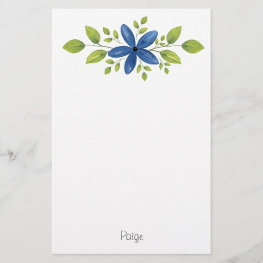 Indigo Waterverf Floral Swag 2 Briefpapier (Voorkant)