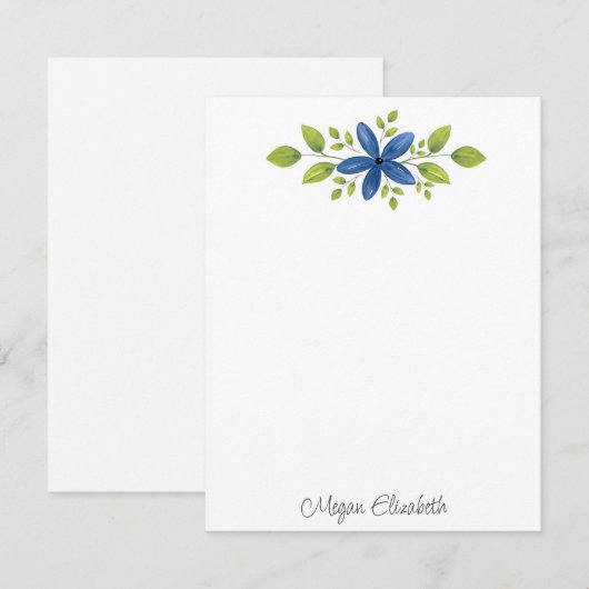 Indigo Waterverf Floral Swag 2 Notitiekaartje (Voorkant / Achterkant)