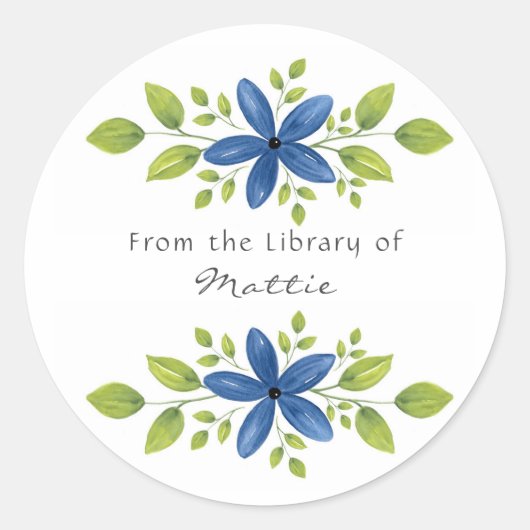 Indigo Waterverf Floral Swag 2 Ronde Sticker (Voorkant)