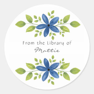 Indigo Waterverf Floral Swag 2 Ronde Sticker