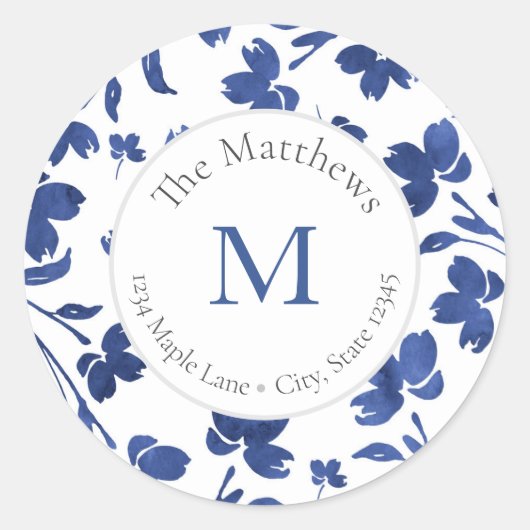 Indigo Waterverf Flower Stems labels (Voorkant)