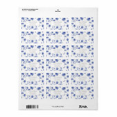 Indigo Waterverf Flower Stems Pattern Etiket (Full Sheet)
