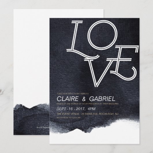 Indigo waterverf houdt van moderne, eenvoudige bru kaart (Voorkant / Achterkant)